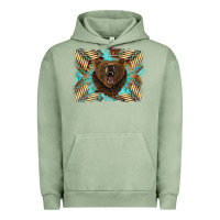 Pigment Oil Green bear native American background Urban Hoodie - BarkalooDesign