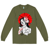 Japanese Geisha Samurai Fox Mask Red Sun Long Sleeve Tee | Teevron