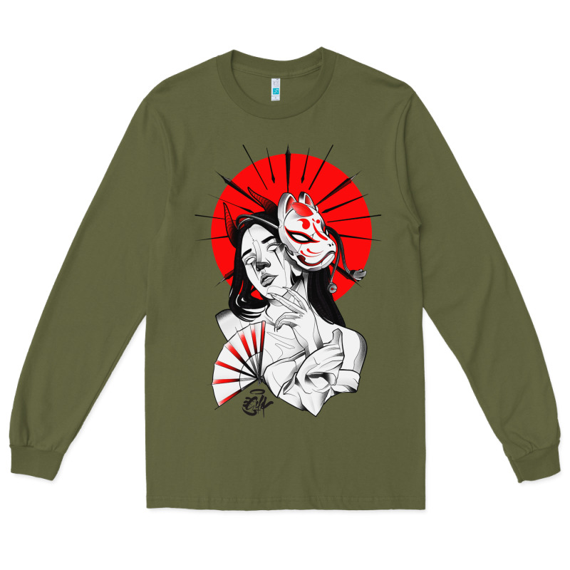 Japanese Geisha Samurai Fox Mask Red Sun Long Sleeve Tee by tuanDangUi | Teevron