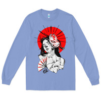 Colony Blue japanese geisha samurai fox mask red sun Long Sleeve Tee - tuanDangUi