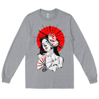 Heather Grey japanese geisha samurai fox mask red sun Long Sleeve Tee - tuanDangUi