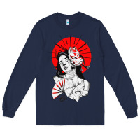Navy japanese geisha samurai fox mask red sun Long Sleeve Tee - tuanDangUi