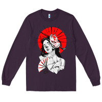 Plum japanese geisha samurai fox mask red sun Long Sleeve Tee - tuanDangUi