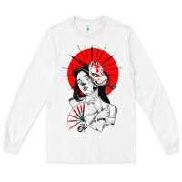 White japanese geisha samurai fox mask red sun Long Sleeve Tee - tuanDangUi