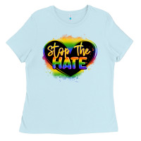 Baby Blue stop the hate pride lgbtq heart Ladies Tee - LillyAllenDesigns