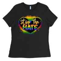 Black stop the hate pride lgbtq heart Ladies Tee - LillyAllenDesigns