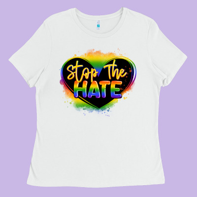 Stop The Hate Pride Lgbtq Heart Ladies Tee Designed By Lillyallendesigns