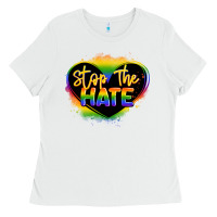 White stop the hate pride lgbtq heart Ladies Tee - LillyAllenDesigns