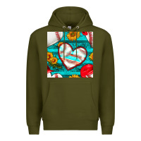 Army Green baseball hearts and sunflowers with turquoise gemstone seamless patter Premium Hoodie - BundleAndBundleShop
