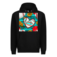 Black baseball hearts and sunflowers with turquoise gemstone seamless patter Premium Hoodie - BundleAndBundleShop