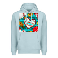 Blue Mist baseball hearts and sunflowers with turquoise gemstone seamless patter Premium Hoodie - BundleAndBundleShop