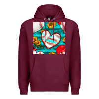 Burgundy baseball hearts and sunflowers with turquoise gemstone seamless patter Premium Hoodie - BundleAndBundleShop