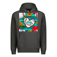 Charcoal Heather baseball hearts and sunflowers with turquoise gemstone seamless patter Premium Hoodie - BundleAndBundleShop