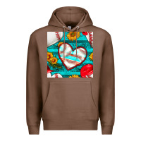 Chestnut baseball hearts and sunflowers with turquoise gemstone seamless patter Premium Hoodie - BundleAndBundleShop