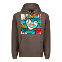 Coffee baseball hearts and sunflowers with turquoise gemstone seamless patter Premium Hoodie - BundleAndBundleShop