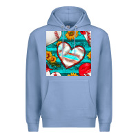 Colony Blue baseball hearts and sunflowers with turquoise gemstone seamless patter Premium Hoodie - BundleAndBundleShop
