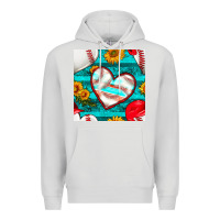 Dove Grey baseball hearts and sunflowers with turquoise gemstone seamless patter Premium Hoodie - BundleAndBundleShop