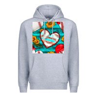 Heather Grey baseball hearts and sunflowers with turquoise gemstone seamless patter Premium Hoodie - BundleAndBundleShop