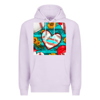 Lilac baseball hearts and sunflowers with turquoise gemstone seamless patter Premium Hoodie - BundleAndBundleShop