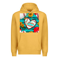 Mustard baseball hearts and sunflowers with turquoise gemstone seamless patter Premium Hoodie - BundleAndBundleShop