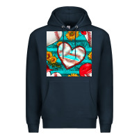 Navy baseball hearts and sunflowers with turquoise gemstone seamless patter Premium Hoodie - BundleAndBundleShop