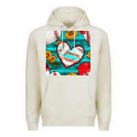 Oatmeal Heather baseball hearts and sunflowers with turquoise gemstone seamless patter Premium Hoodie - BundleAndBundleShop