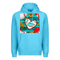 Ocean Blue baseball hearts and sunflowers with turquoise gemstone seamless patter Premium Hoodie - BundleAndBundleShop