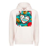 Pale Pink baseball hearts and sunflowers with turquoise gemstone seamless patter Premium Hoodie - BundleAndBundleShop