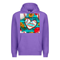 Purple baseball hearts and sunflowers with turquoise gemstone seamless patter Premium Hoodie - BundleAndBundleShop