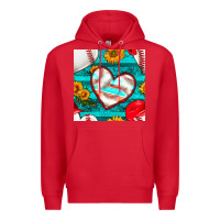 Red baseball hearts and sunflowers with turquoise gemstone seamless patter Premium Hoodie - BundleAndBundleShop