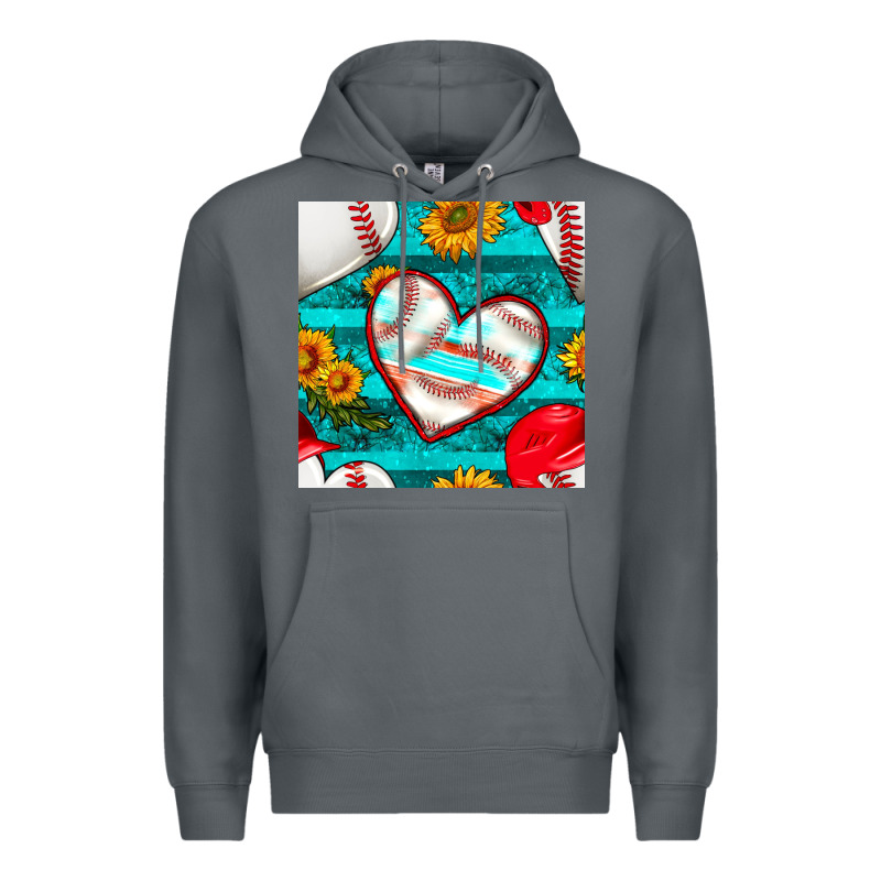 Baseball Hearts And Sunflowers With Turquoise Gemstone Seamless Patter Premium Hoodie by BundleAndBundleShop | Teevron