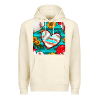Sandshell baseball hearts and sunflowers with turquoise gemstone seamless patter Premium Hoodie - BundleAndBundleShop