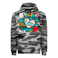 Slate Camo baseball hearts and sunflowers with turquoise gemstone seamless patter Premium Hoodie - BundleAndBundleShop