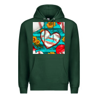 Sports Green baseball hearts and sunflowers with turquoise gemstone seamless patter Premium Hoodie - BundleAndBundleShop