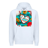 White baseball hearts and sunflowers with turquoise gemstone seamless patter Premium Hoodie - BundleAndBundleShop