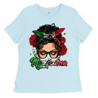 Baby Blue mexicana woman messy bun Ladies Tee - LillyAllenDesigns