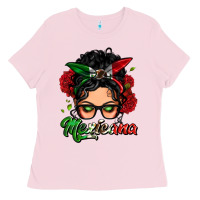 Bubblegum Pink mexicana woman messy bun Ladies Tee - LillyAllenDesigns