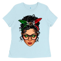 Baby Blue mexican latina girl messy bun Ladies Tee - LillyAllenDesigns