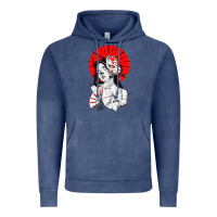 Vintage Denim japanese geisha samurai fox mask red sun Vintage Hoodie - tuanDangUi