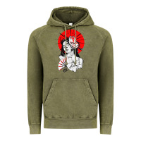 Vintage Olive japanese geisha samurai fox mask red sun Vintage Hoodie - tuanDangUi