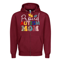 Burgundy Proud Autism Mom Leopard Pattern Design Autism Awa Zipper Hoodie - CowhideDigitalArt