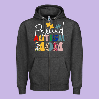 Proud Autism Mom Leopard Pattern Design Autism Awa Zipper Hoodie Designed By Cowhidedigitalart