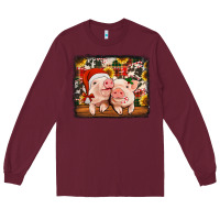 Burgundy christmas pigs Long Sleeve Tee - Jasminsmagicworld