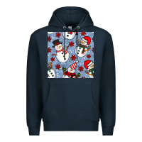 Navy christmas snowman seamless pattern Premium Hoodie - BundleAndBundleShop