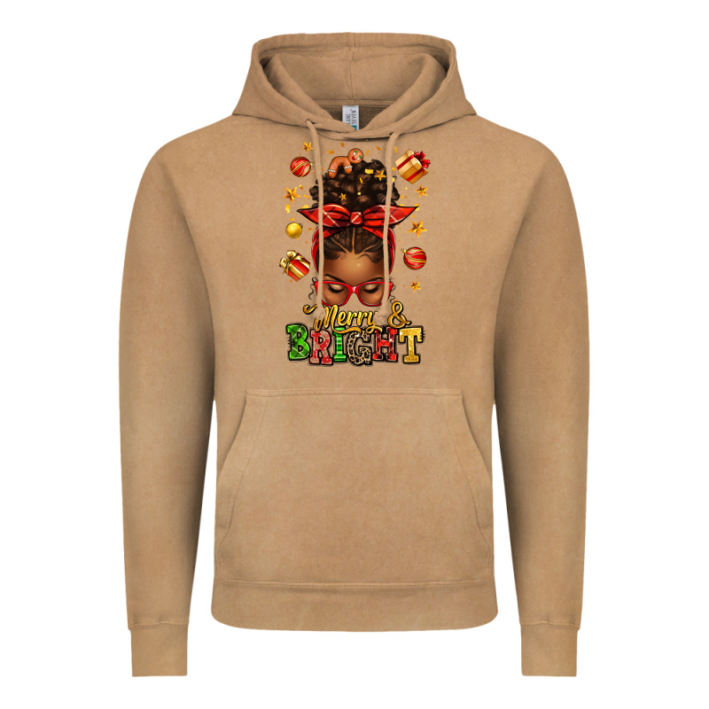 Merry And Bright Christmas Afro Messy Bun Vintage Hoodie by texasbilliewilder | Teevron