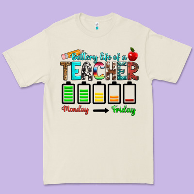 Battery Life Of A Teacher Monday Friday Premium Tee Designed By Ranaportraitstore