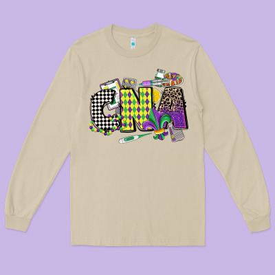 Cna Mardi Gras Certified Nursing Assistant Long Sleeve Tee Designed By Cowgirlartshop