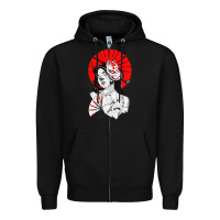 Black japanese geisha samurai fox mask red sun Zipper Hoodie - tuanDangUi