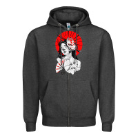 Charcoal Heather japanese geisha samurai fox mask red sun Zipper Hoodie - tuanDangUi