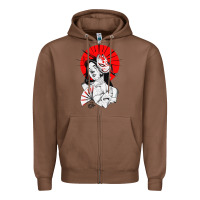 Japanese Geisha Samurai Fox Mask Red Sun Zipper Hoodie | Teevron